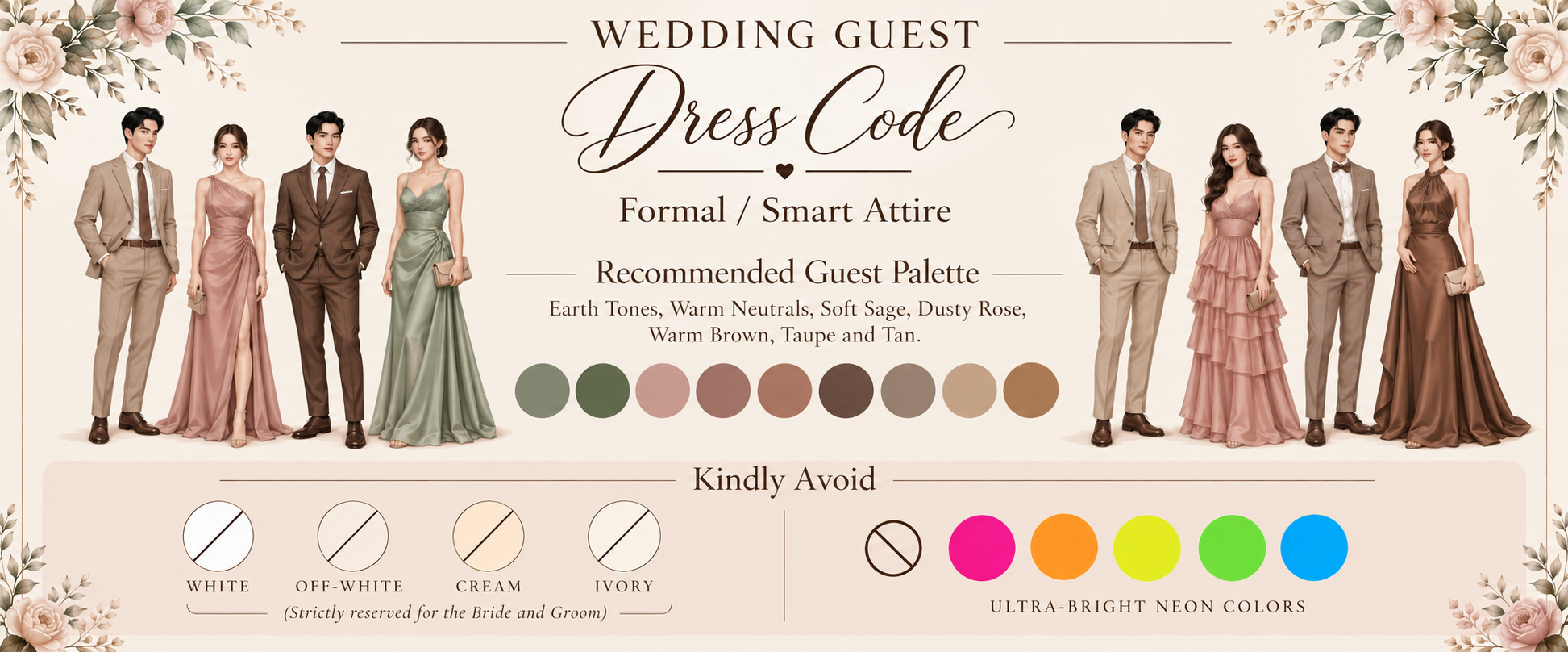 Wedding guest dress code and colour guidelines